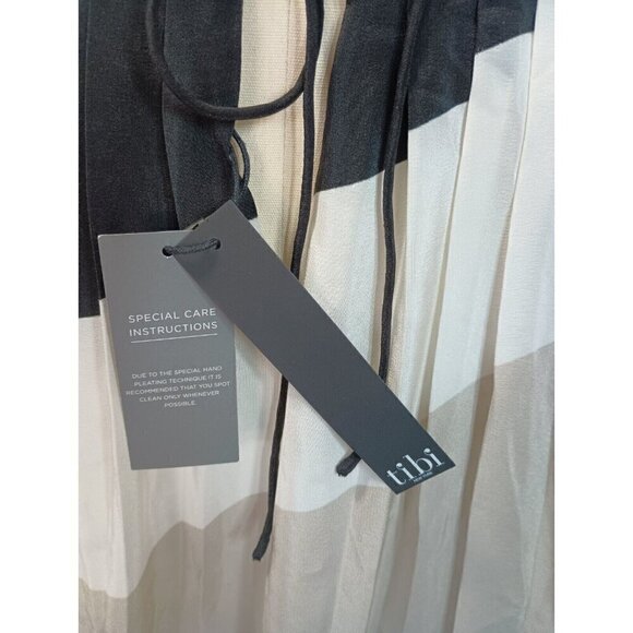 Tibi Revolve Maritime Border Midi Dress Size 0 NWT Ecru Multi Pleated Silk - Picture 13 of 16